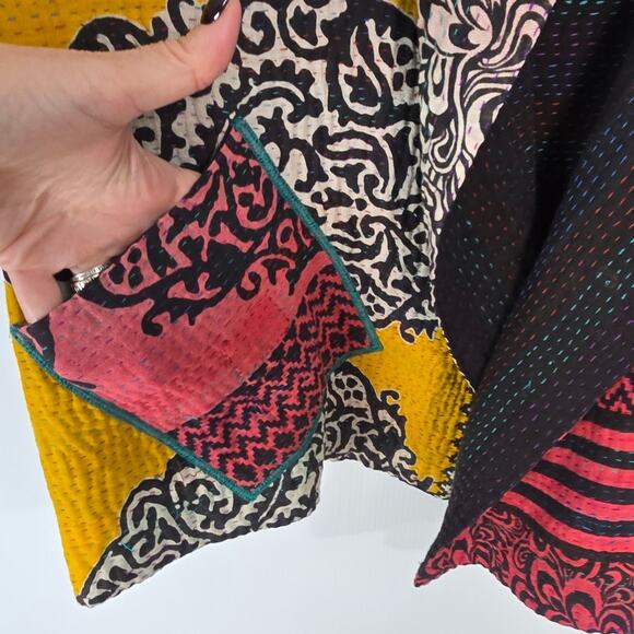 Mieko Mintz Short Kantha Open Kimono Jacket Reversible Lagenlook OS - Picture 9 of 11